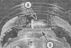 7.8а Регулятор (А) и пружина (Б) тормозных колодок ручного тормоза
