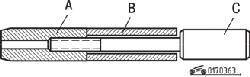 Установка поршневого пальца (В) на установочный стержень (С) и соединение с центрирующим приспособлением (А)