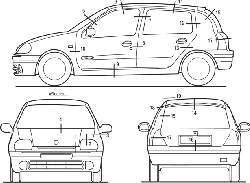 Зоны контроля зазоров между кузовом и съемными элементами кузова