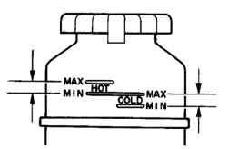 Уровни «прогретой» и «холодной» рабочей жидкости в бачке гидроусилителя