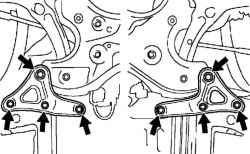 Болты крепления задних правого и левого кронштейнов подрамника передней подвески