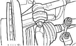 Расположение гайки, зафиксированной штифтом, крепления цапфы шарового шарнира наконечника рулевой тяги к поворотному кулаку