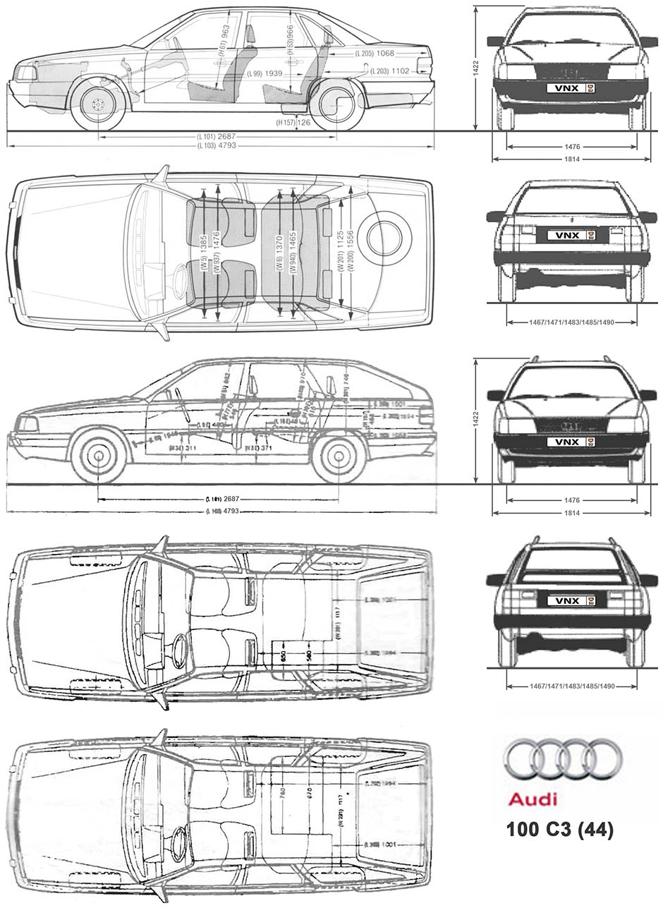 Габаритные размеры Ауди 100 / 44 1982-1990 (dimensions Audi 100 C3)