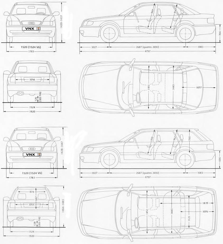 Габаритные размеры Ауди А6 1994-1997 (dimensions Audi A6)
