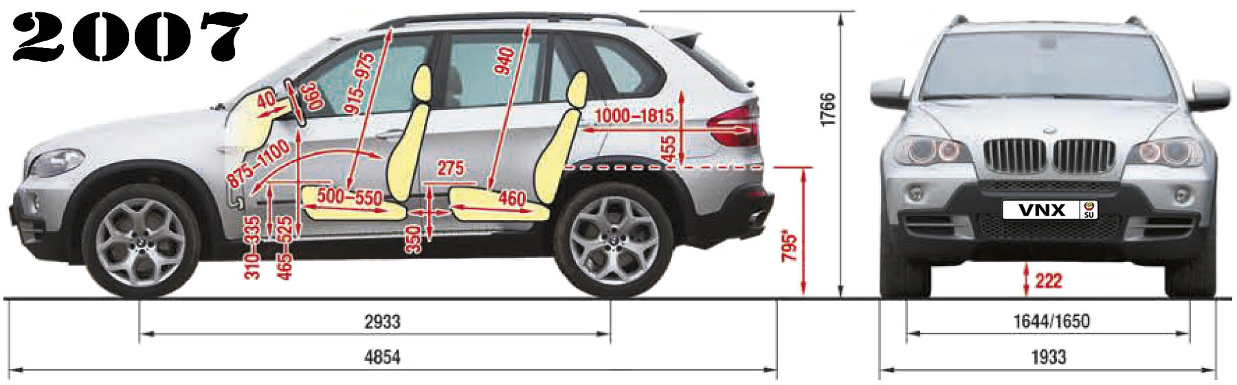 Габаритные размеры БМВ Икс 5 2007 (dimensions BMW X5 E70)