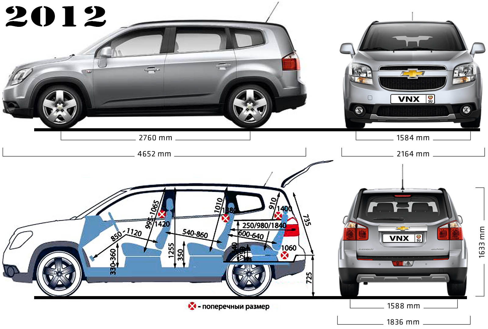 Габаритные размеры Шевроле Орландо с 2011 (dimensions Chevrolet Orlando)