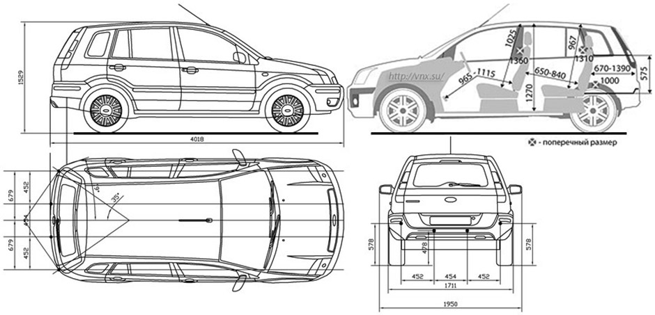 Габаритные размеры Форд Фьюжн 2002-2012 (dimensions Ford Fusion)