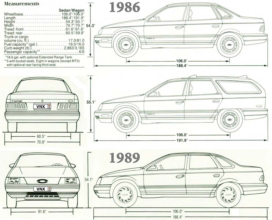 Габаритные размеры Форд Торус 1986-1992 (dimensions Ford Taurus)