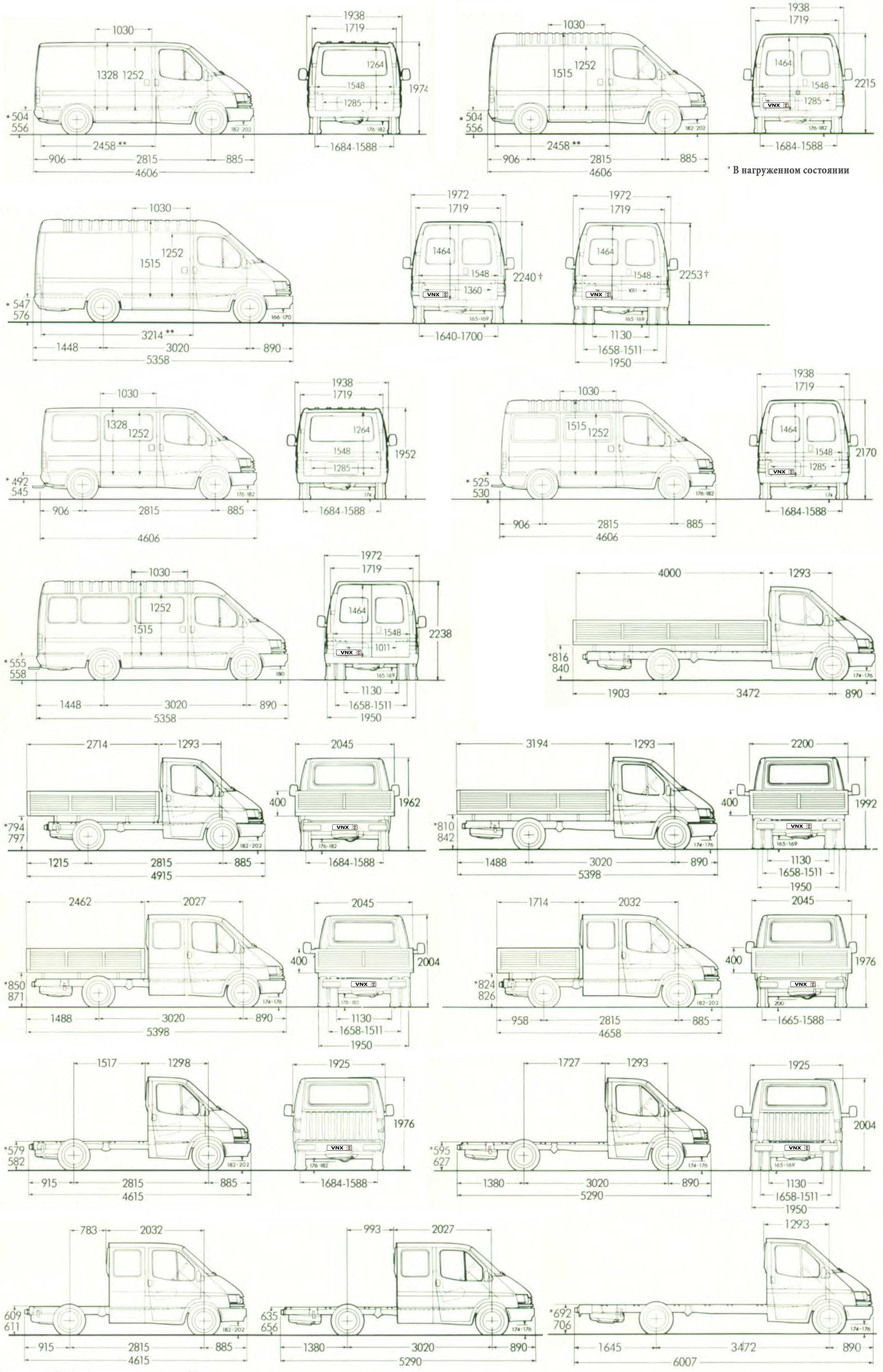 Габаритные размеры Форд Транзит (dimensions Ford Transit 1986-1990)