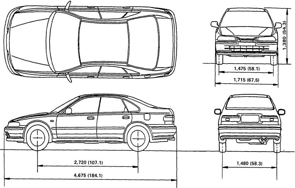 Габаритные размеры Хонда Аккорд 1993-1997 (dimensions Honda Accord CC7)