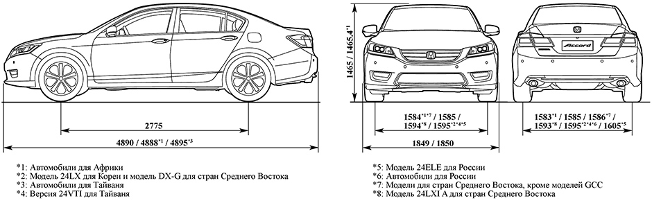 Габаритные размеры Хонда Аккорд 2012-2017 (dimensions Honda Accord 9)
