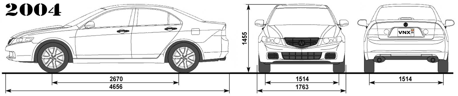 Габаритные размеры Акура ТСИкс 2003-2008 (dimensions Acura TSX CL9)