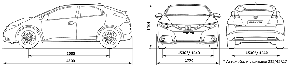 Габаритные размеры Хонда Сивик 5Д (dimensions Honda Civic 5D)