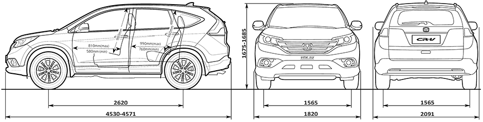 Габаритные размеры Хонда СР-В 2011-2016 (dimensions Honda Honda CR-V Mk 4)