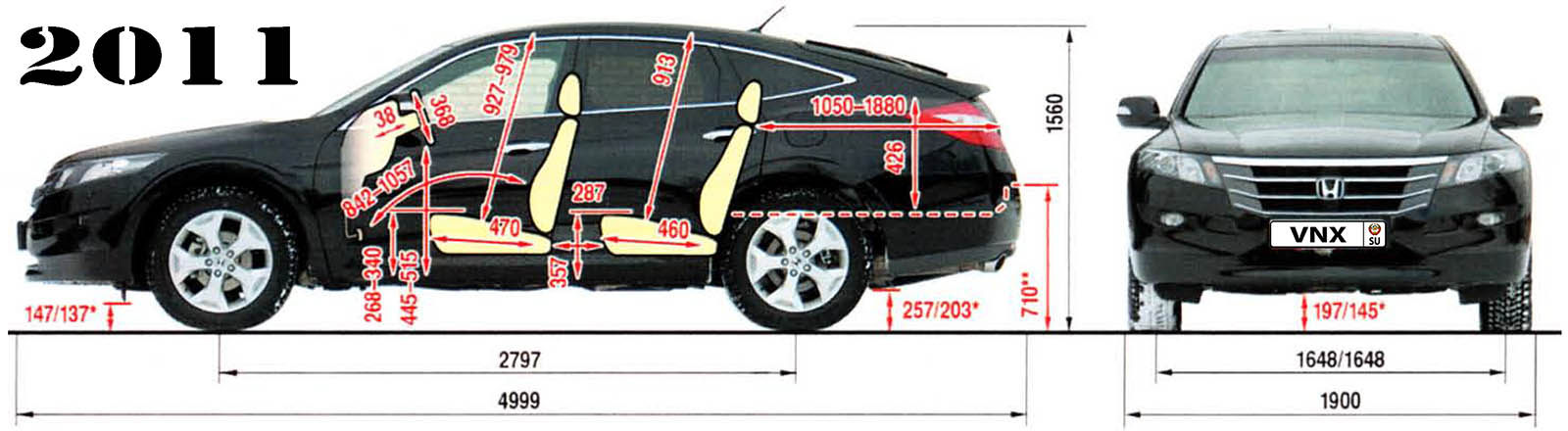 Габаритные размеры Хонда Кросстур 2011 (dimensions Honda Crosstour mk1)