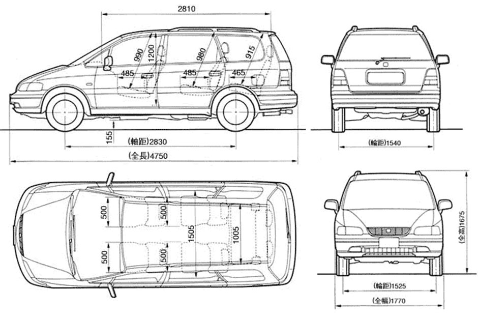 Габаритные размеры Хонда Одиссей 1994-1999 (dimensions Honda Odyssey)
