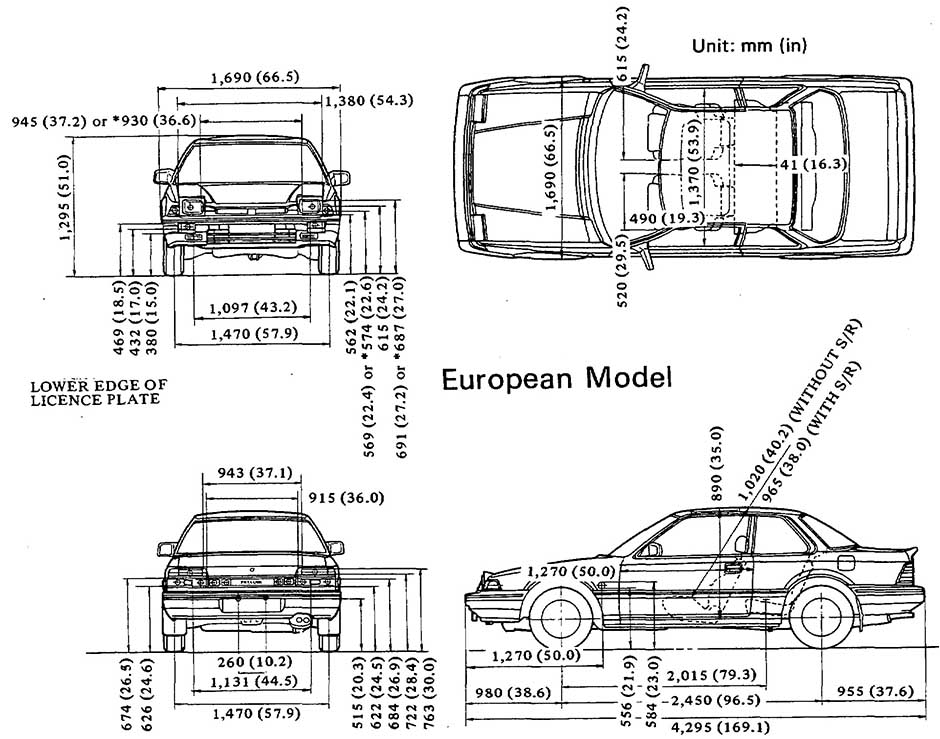 Габаритные размеры Хонда Прелюд 1983 (dimensions Honda Prelude)