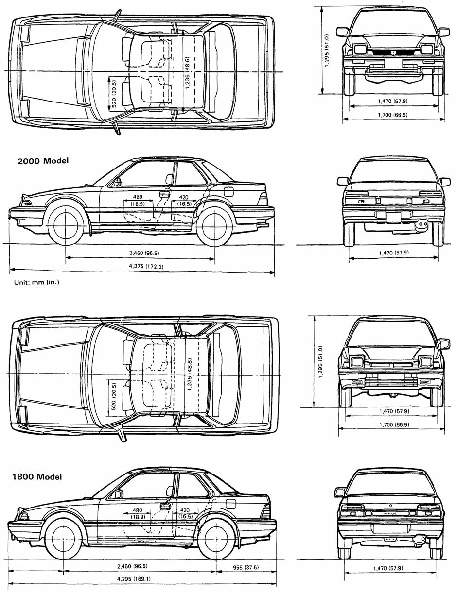 Габаритные размеры Хонда Прелюд 1984-1986 (dimensions Honda Prelude mk2)