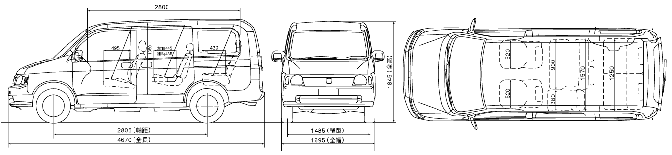 Габаритные размеры Хонда СтепВагон 1996-2001 (dimensions Honda StepWGN mk1)