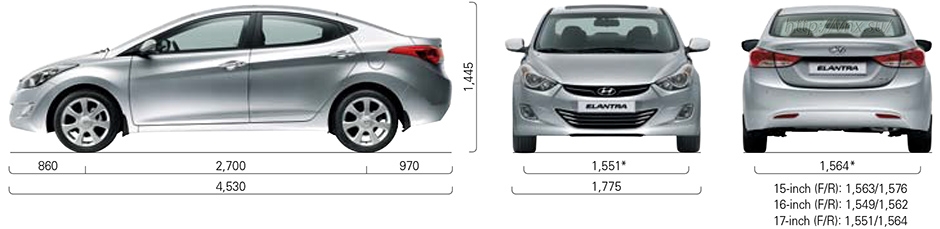 Габаритные размеры Хёндэ Элантра 2010-2015 (dimensions Hyundai Elantra Mark V)