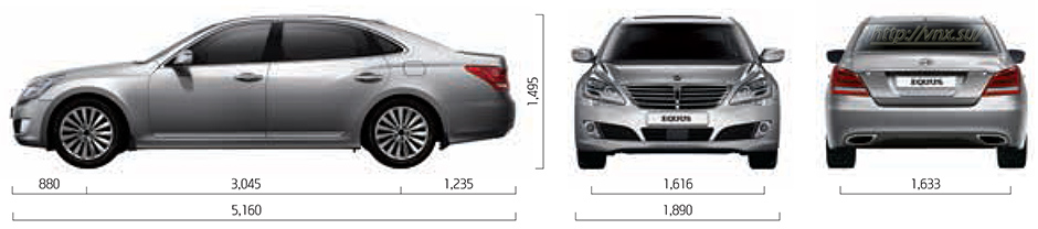 Габаритные размеры Хёндэ Экуус (dimensions Hyundai Equus)