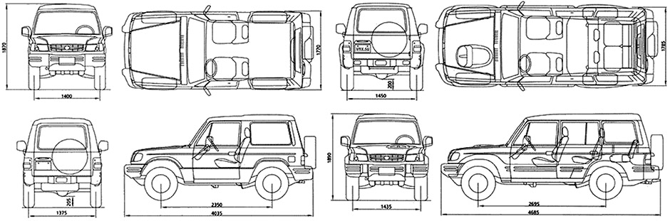 Габаритные размеры Хёндэ Галлопер (dimensions Hyundai Galloper Mark II)