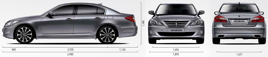 Габаритные размеры Хундай Генезис (dimensions Hyundai Genesis 2008–2013)