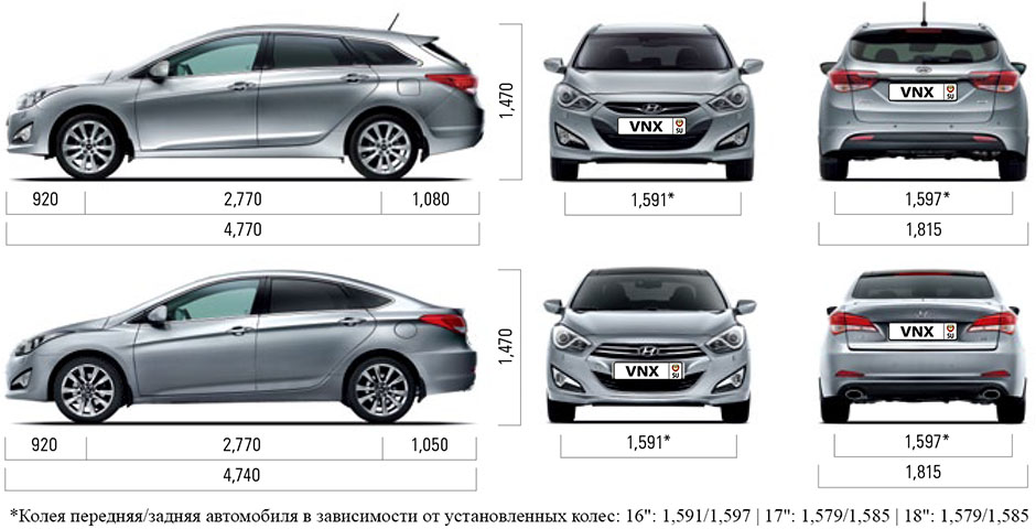 Габаритные размеры Хёндэ и40 2011-2016 (dimensions Hyundai i40 Mark I)