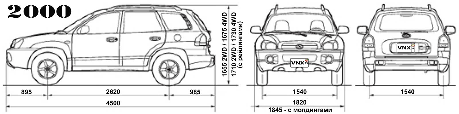 Габаритные размеры Хундай Санта Фе Классик (dimensions Hyundai Santa Fe Classic)