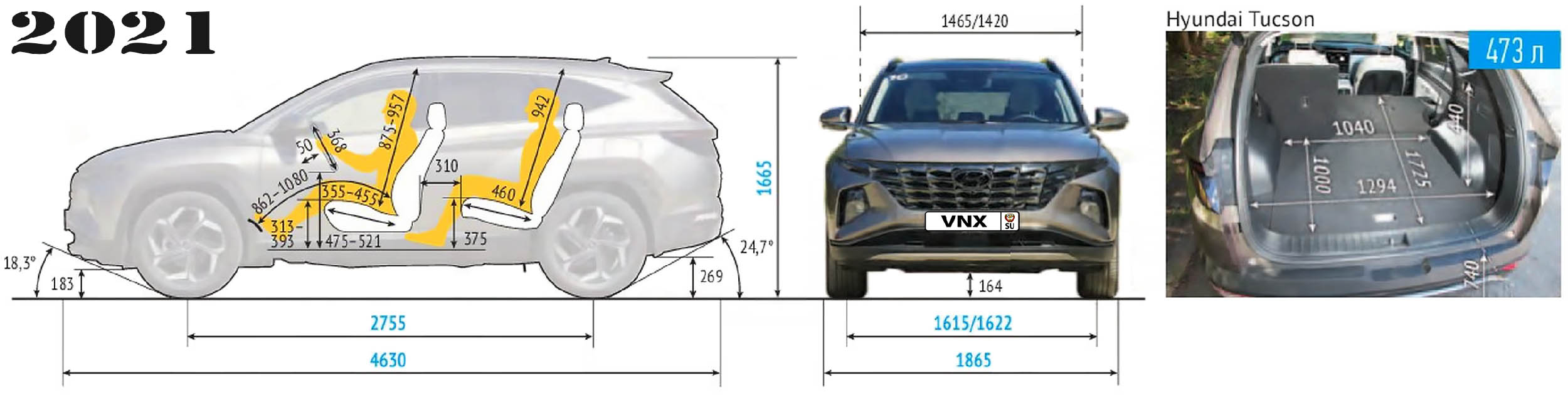 Габаритные размеры Хундай Туксо с 2020 (dimensions Hyundai Tucson mk4)