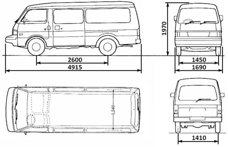 Габаритные размеры Мазда Е2200 1994-2000 (dimensions Mazda E2200)