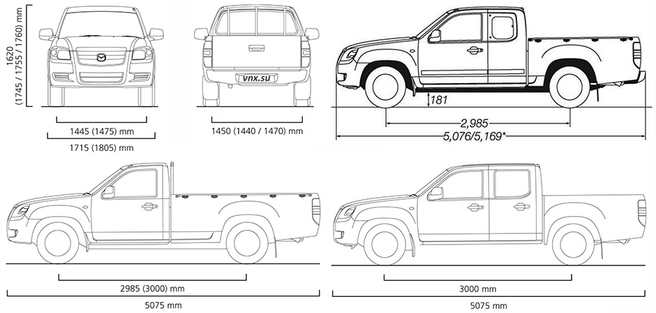 Габаритные размеры Мазда БТ-50 2006-2011 (dimensions Mazda BT-50)
