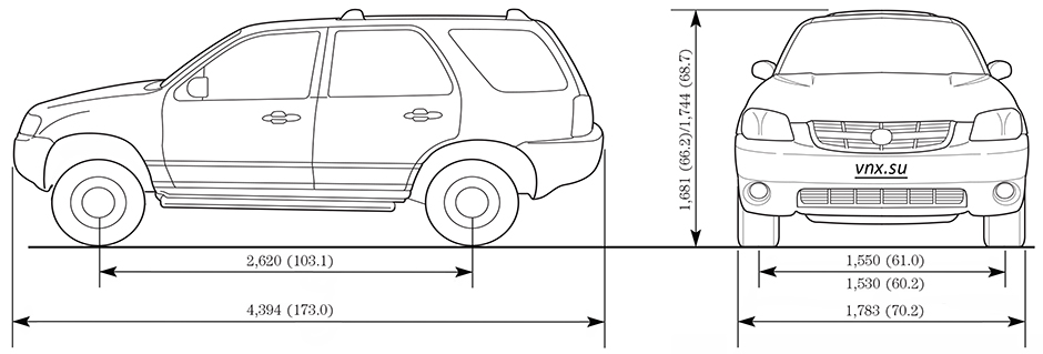 Габаритные размеры Мазда Трибьют 2000-2006 (dimensions Mazda Tribute)