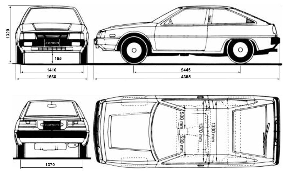 Габаритные размеры Мицубиси Кордия 1982-1990 (dimensions Mitsubishi Cordia)