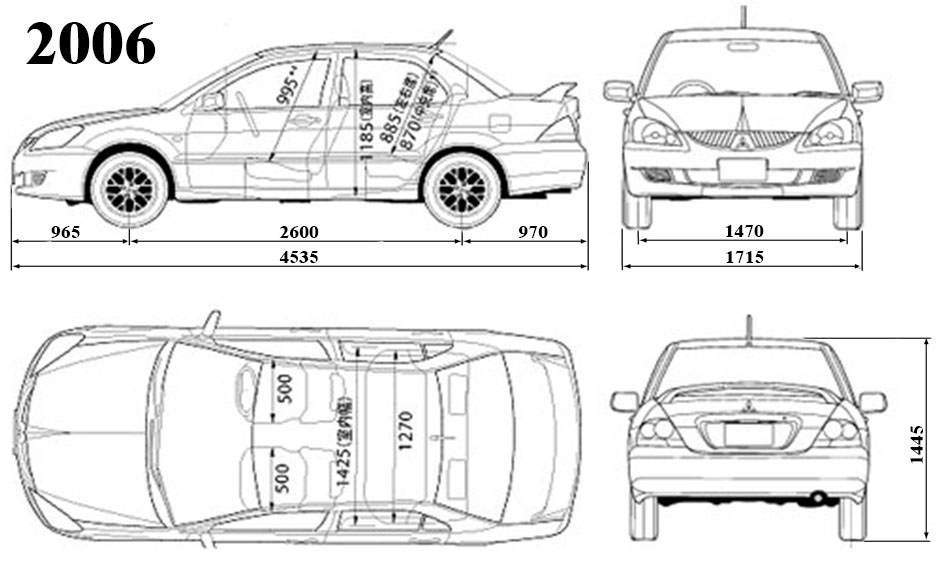Габаритные размеры Мицубиси Лансер 2001-2007 (dimensions Mitsubishi Lancer IX)