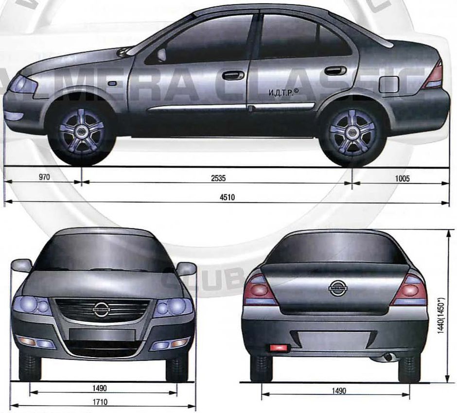 Габаритные размеры Ниссан Альмера Классик 2006-2010 (dimensions Nissan Almera Classic B10)