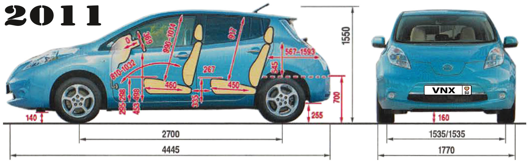Габаритные размеры Ниссан Лиф 2010-2017 (dimensions Nissan Leaf)