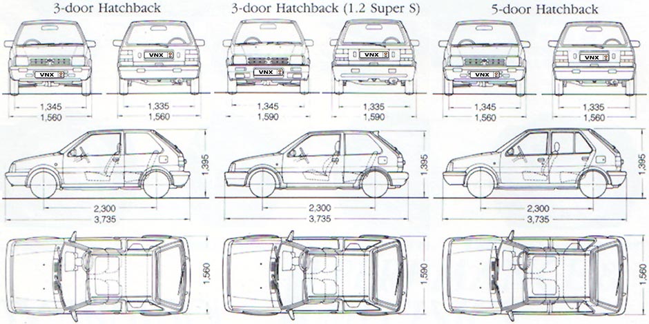 Габаритные размеры Ниссан Микра 1983-1993 (dimensions Nissan Micra K10)