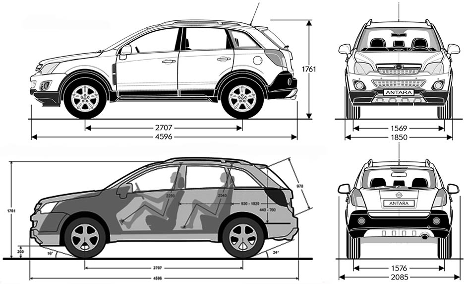 Габаритные размеры Опель Антара (dimensions Opel Antara)