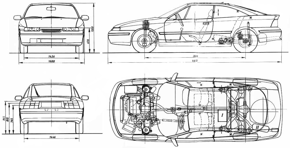 Габаритные размеры Опель Калибра 1990-2000 (dimensions Opel Calibra)