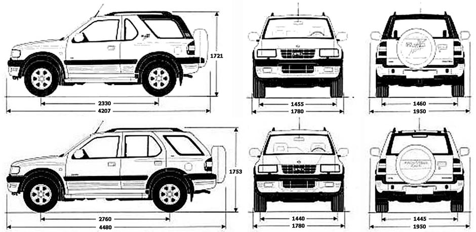 Габаритные размеры Опель Фронтера 1991-1995 (dimensions Opel / Vauxhall Frontera)