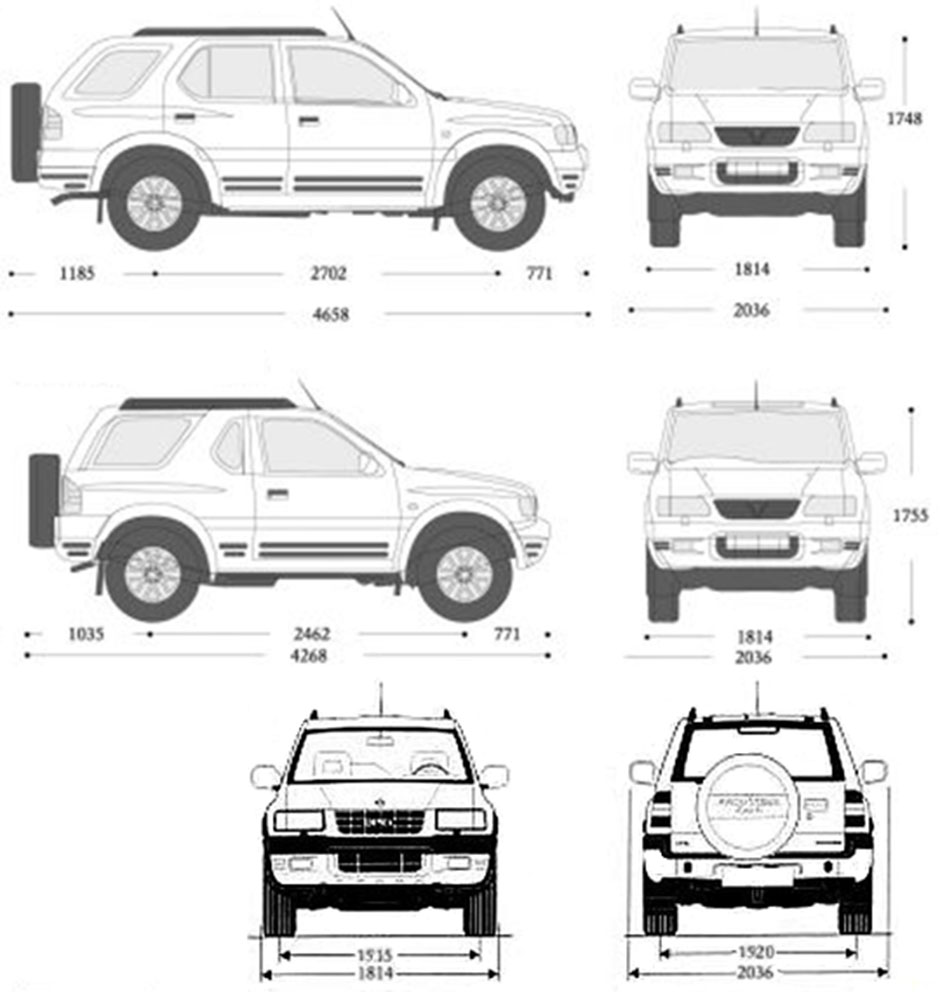 Габаритные размеры Опель Фронтера 1999-2004 (dimensions Opel Frontera)