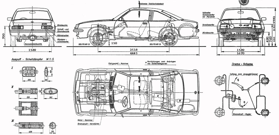Габаритные размеры Опель Манта «Б» (dimensions Opel Manta B)