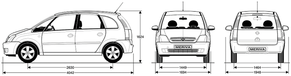 Габаритные размеры Опель Мерива (dimensions Opel Meriva)