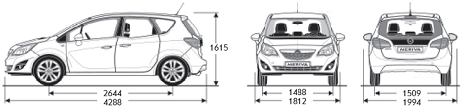 Габаритные размеры Опель Мерива «Б» (dimensions Opel Meriva B)