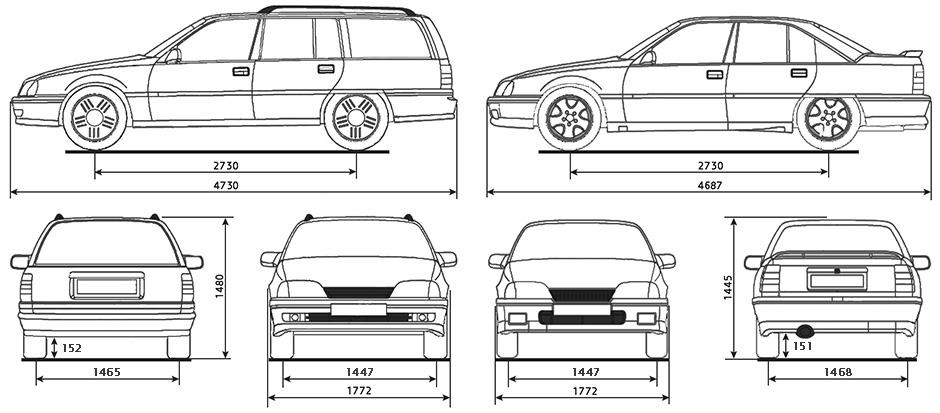 Габаритные размеры Опель Омега А 1986-1993 (dimensions Opel Omega A)