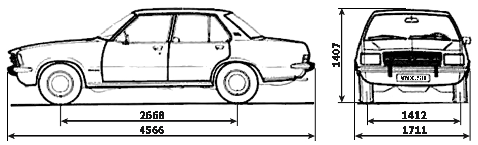 Габаритные размеры Опель Рекорд 1972-1977 (dimensions Opel Rekord D)