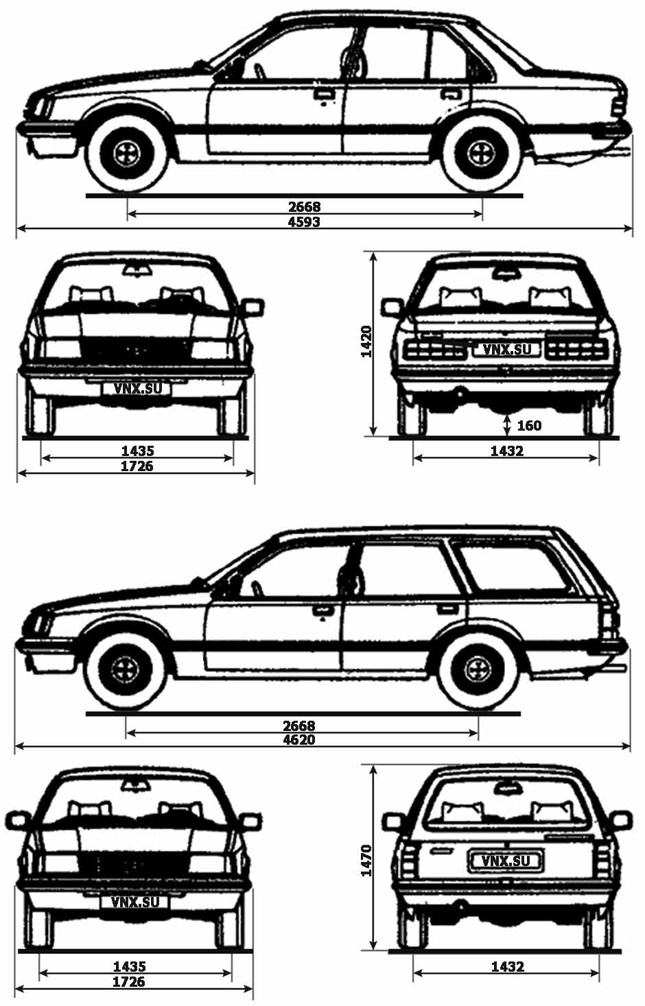 Габаритные размеры Опель Рекорд 1978-1987 (dimensions Opel Rekord E)