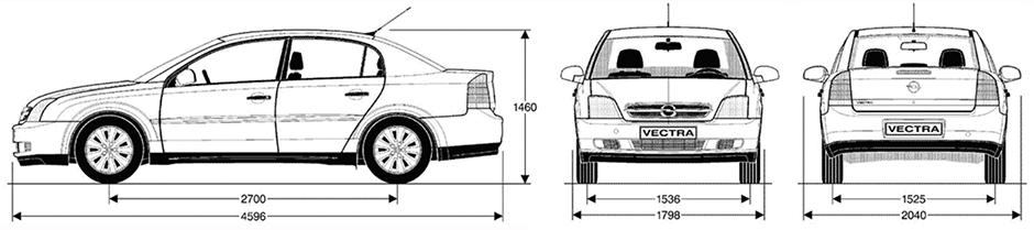 Габаритные размеры Опель Вектра с 2002 (dimensions Opel Vectra C)
