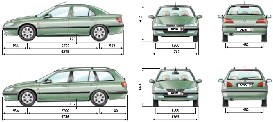Габаритные размеры Пежо 406 (dimensions Peugeot 406)
